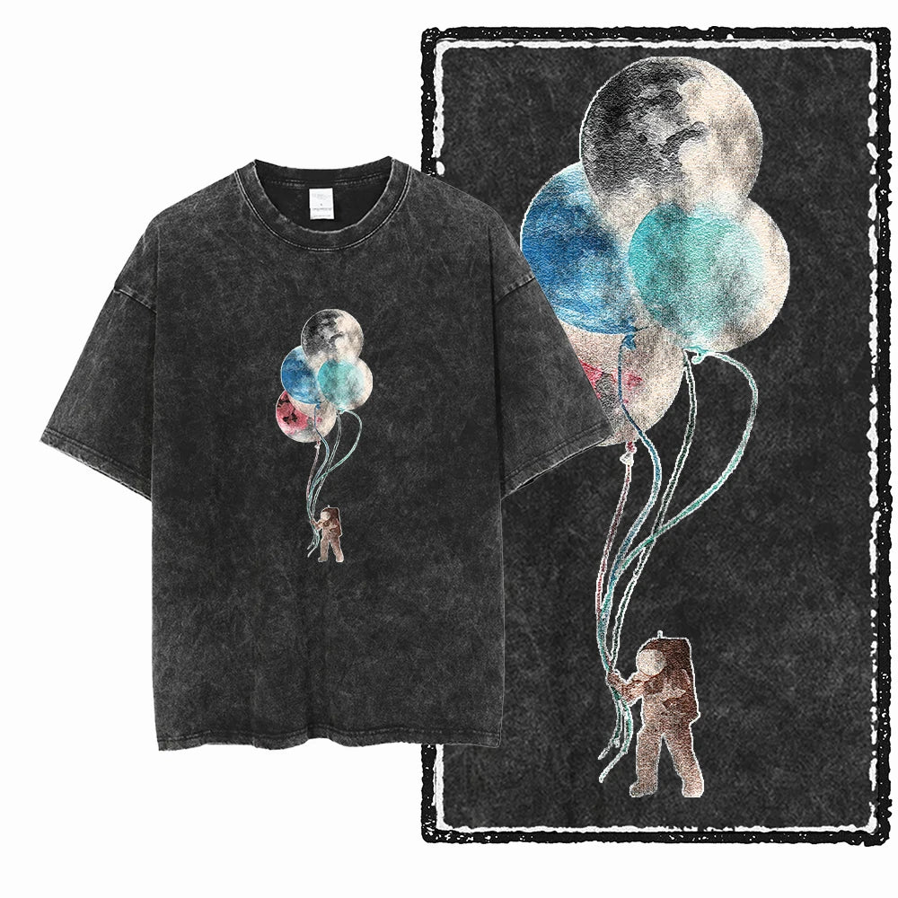 SA ASTRONAUT SPACE THEMES Printed Cotton Acid Washed Graphic Unisex T Shirt Cool Streetwear Men Tshirts Big Size Tee for men