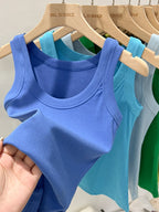 zjaiss Women Solid Round Neck Ribbed Tank Top Camisole Women 2026 Summer Basic Elastic Tank Top O Neck Solid Tank Top