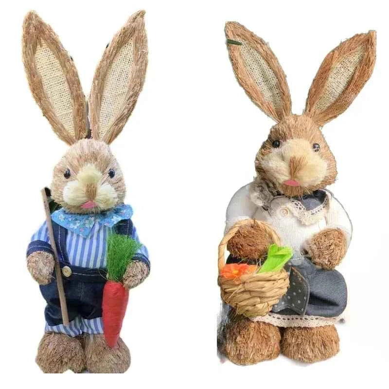 Easter Rabbit Decoration Bunny Figure Cattail Craft Ornament Home Holiday Cute Bunny Home Decoration Easter Rabbit Decoration