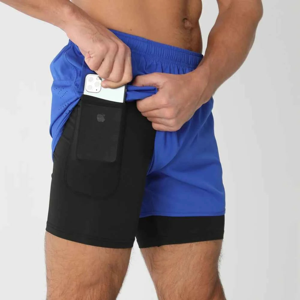 New men's running double-layer shorts quick-drying fitness 2-in-1 shorts men's sports workout training bodybuilding shorts male