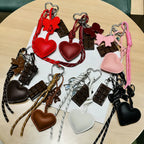 INS Style Kawaii Korea Trendy Heart Leather Keychain Bag Package Decor Chocolate Pendant Accessories Creative Key Chain Trendy