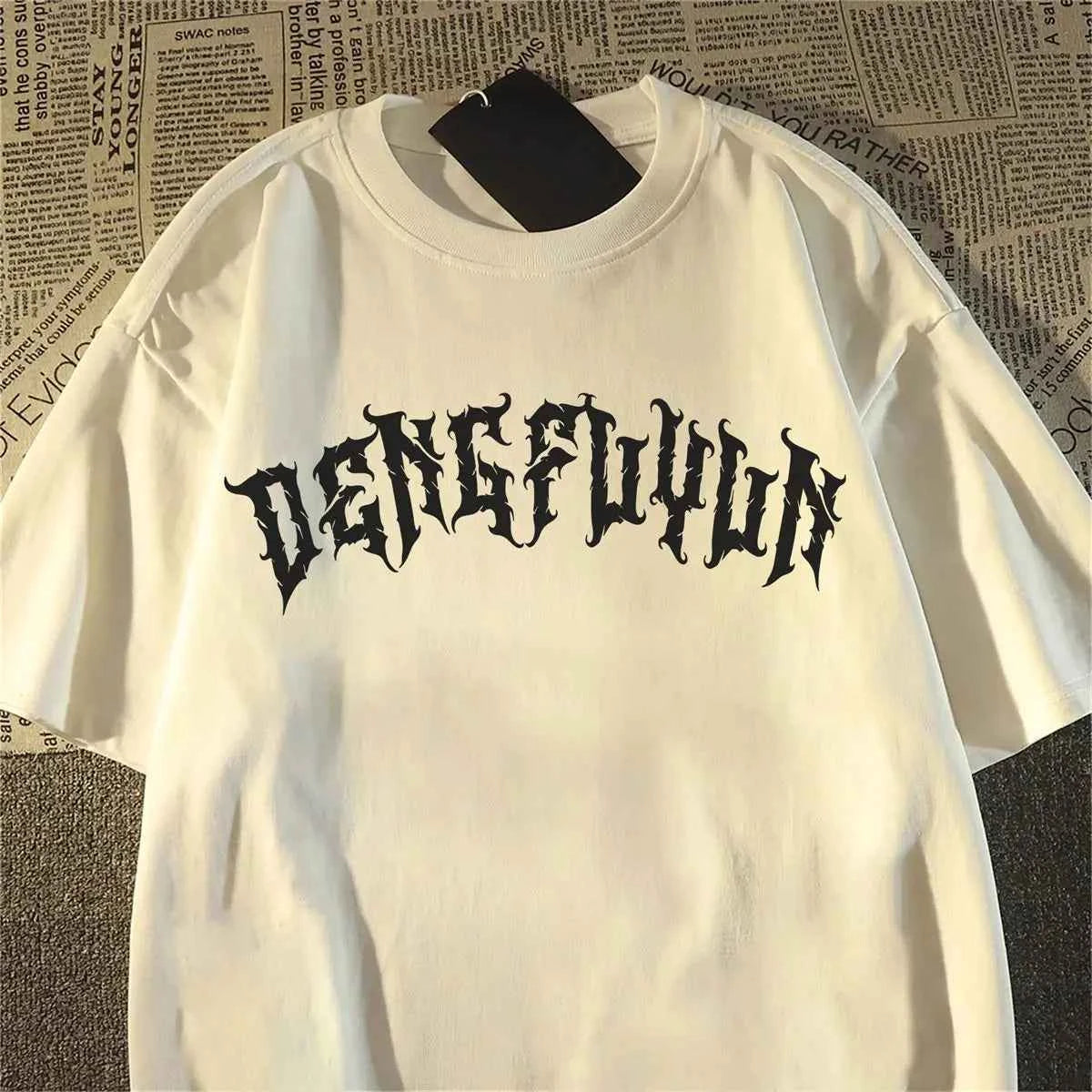 2025 New pure cotton American retro skull print T-shirt with round neck and short sleeve women summer European and American tops