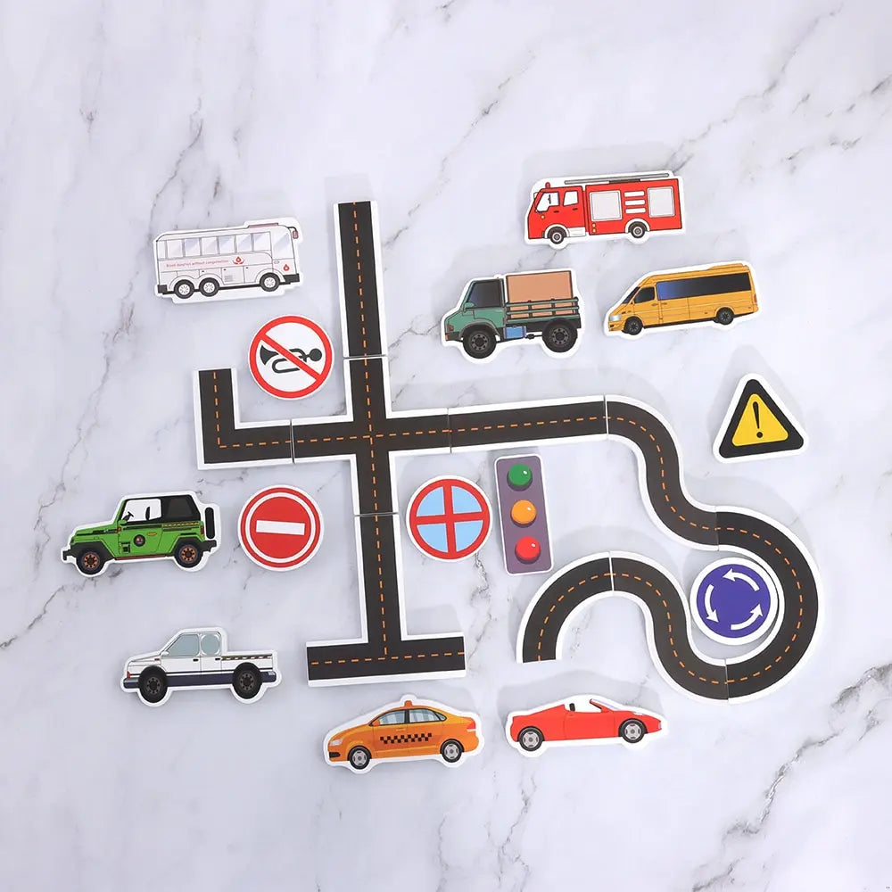 23 Pieces Bath Water Toy Sticky Wall City Traffic Car Road Rail Puzzle Vinyl 14+Y Bath Features