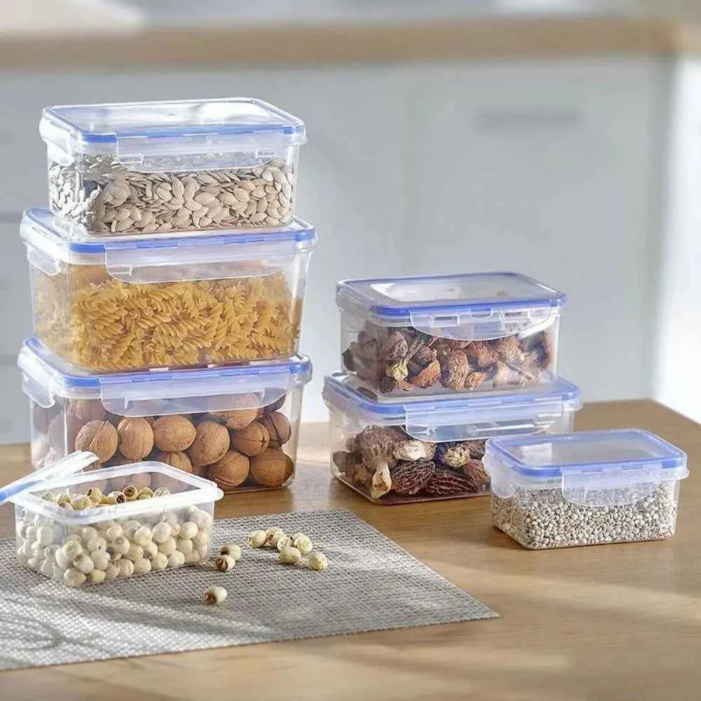 Sealed Rectangular Refrigerator Storage Box with Lid Plastic Trasparent Crisper Food Containers Stackable Microw