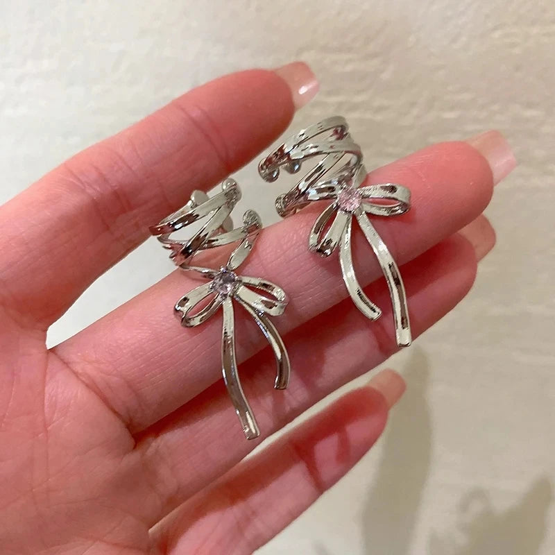 Girls New Ribbon Aesthetics Ear Clips Ballet Style Ribbon Bow-knot Ear Cuff Women Korean Fashion Kpop Earring Jewelry