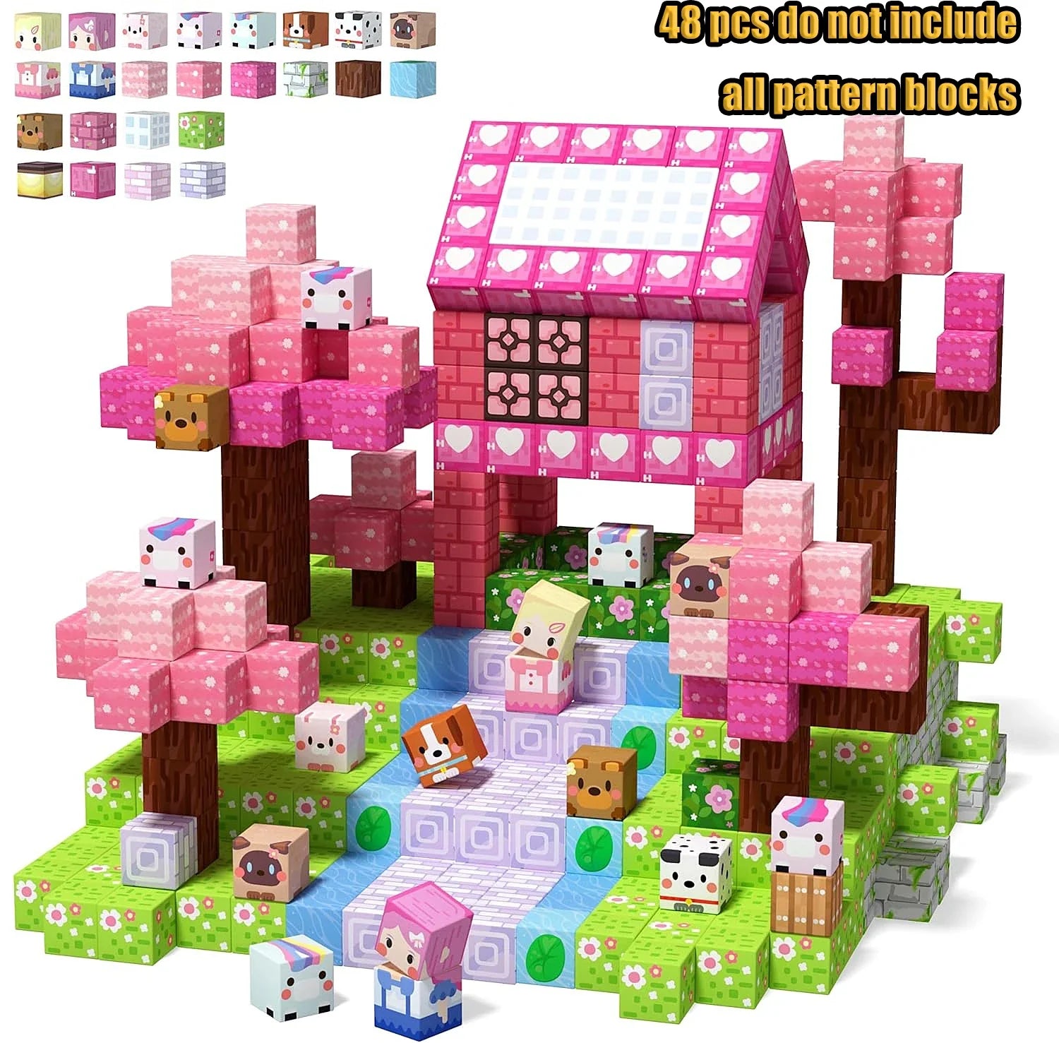 Magnetic Building Blocks Mine World Magnetic Pool Castle Villa Party Construction Brick Cube STEM Boy Girl Children Toy Set Gift