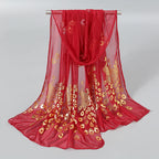 Elegant Peacock Printed Hijab Gold Glitter Polyester Scarf For Woman Solid Color Shawls Summer Sun Protection Headband 170*60cm