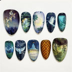 24pcs Gradient Black False Nails Cute Cartoon Cat's Eye Forest Elf Girl Press On Nails Glossy Almond Sweet Cool Fake Nail Tips
