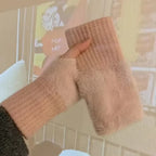New Winter Imitation Mink Cashmere Half Finger Gloves Women Men Warm Luxury Solid Color Plush for Driving Outdoor Sports