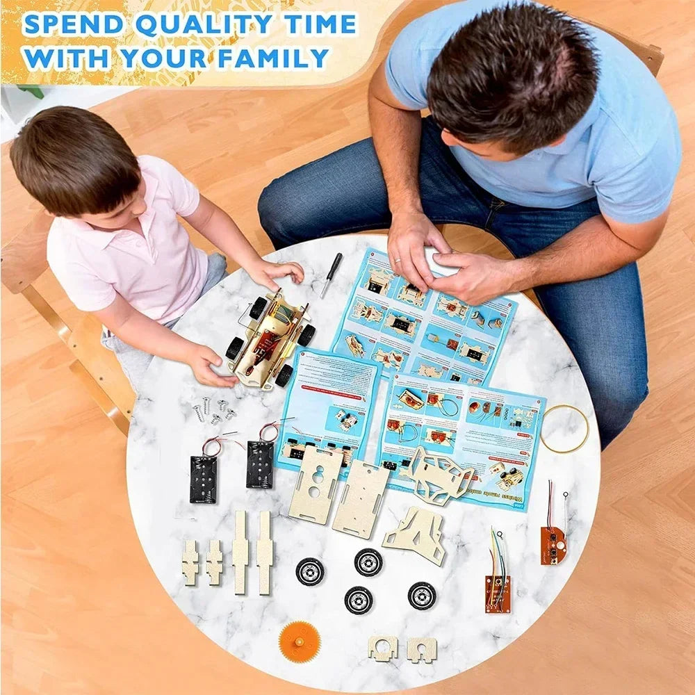 DIY Wooden Remote Control Car Wooden Four Wheel Drive Racing Assembling Science Experiment Kits KIDS STEM Educational Toy