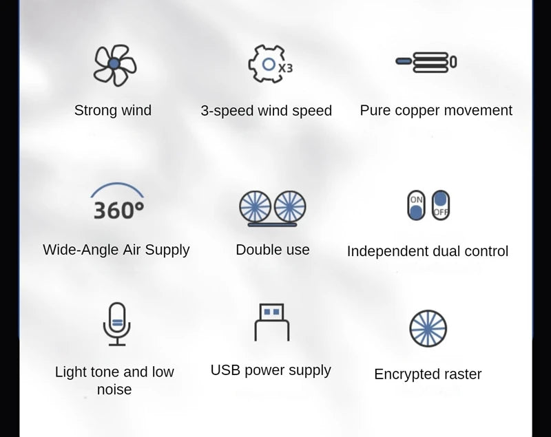 LEIBOO Car USB Fan Dual Head Cooling Air Fan Independent Switch 3-Speed 360 Degree Adjustable Auto Fan Car Electrical Appliances