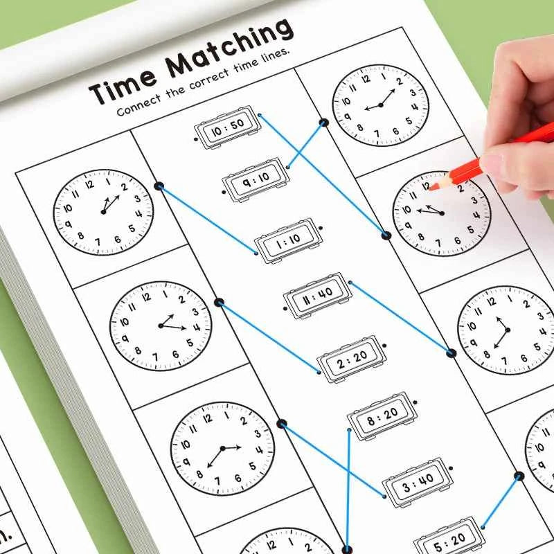 Children's Time Concept Practice Workbook, Suitable for Home School and Kindergarten Activities, Includes Reading and Math Practice Sheets, Perfect for Classroom Teaching and Back-To-School Supplies. Christmas Gifts.
