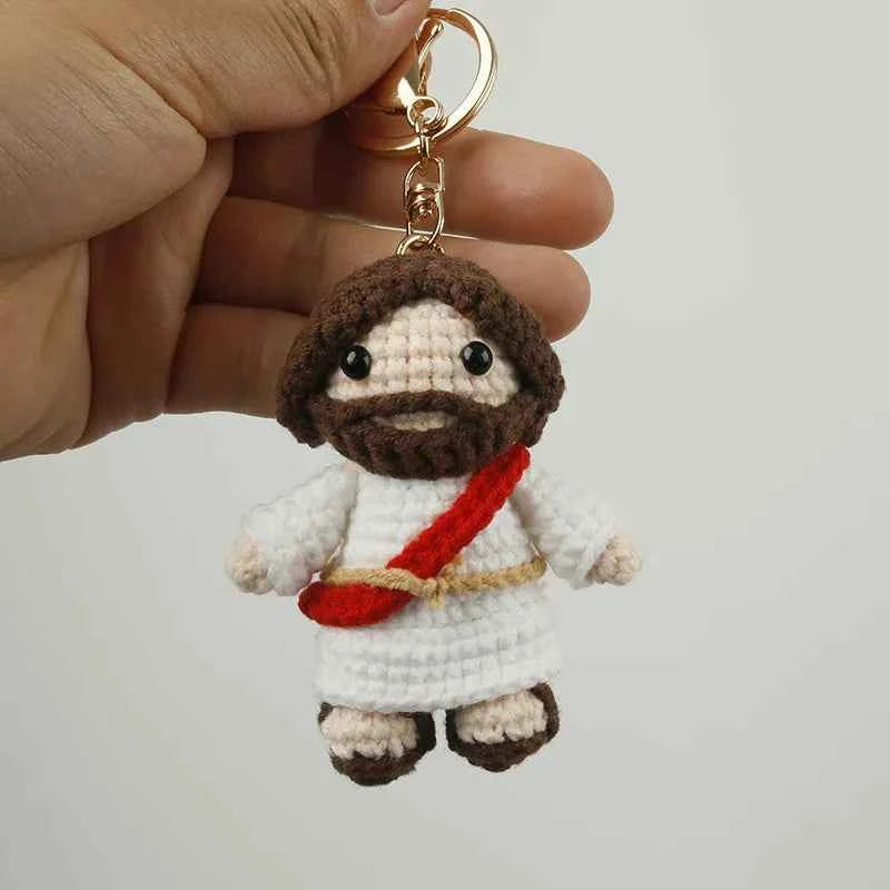Cute Jesus Crochet Keychain Handmade Faith Bag Charm
