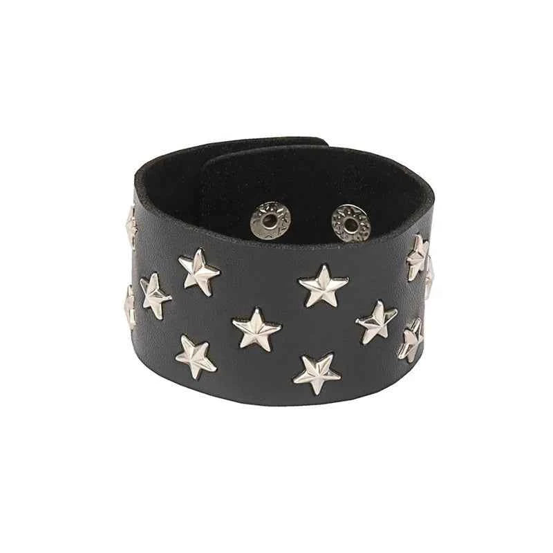 Punk Fashion Men Black Cuff Leather Bracelet Wristband Metal Rivets Stud Charm 80s Wrap Bangle for Women Rock Gothic Jewelry