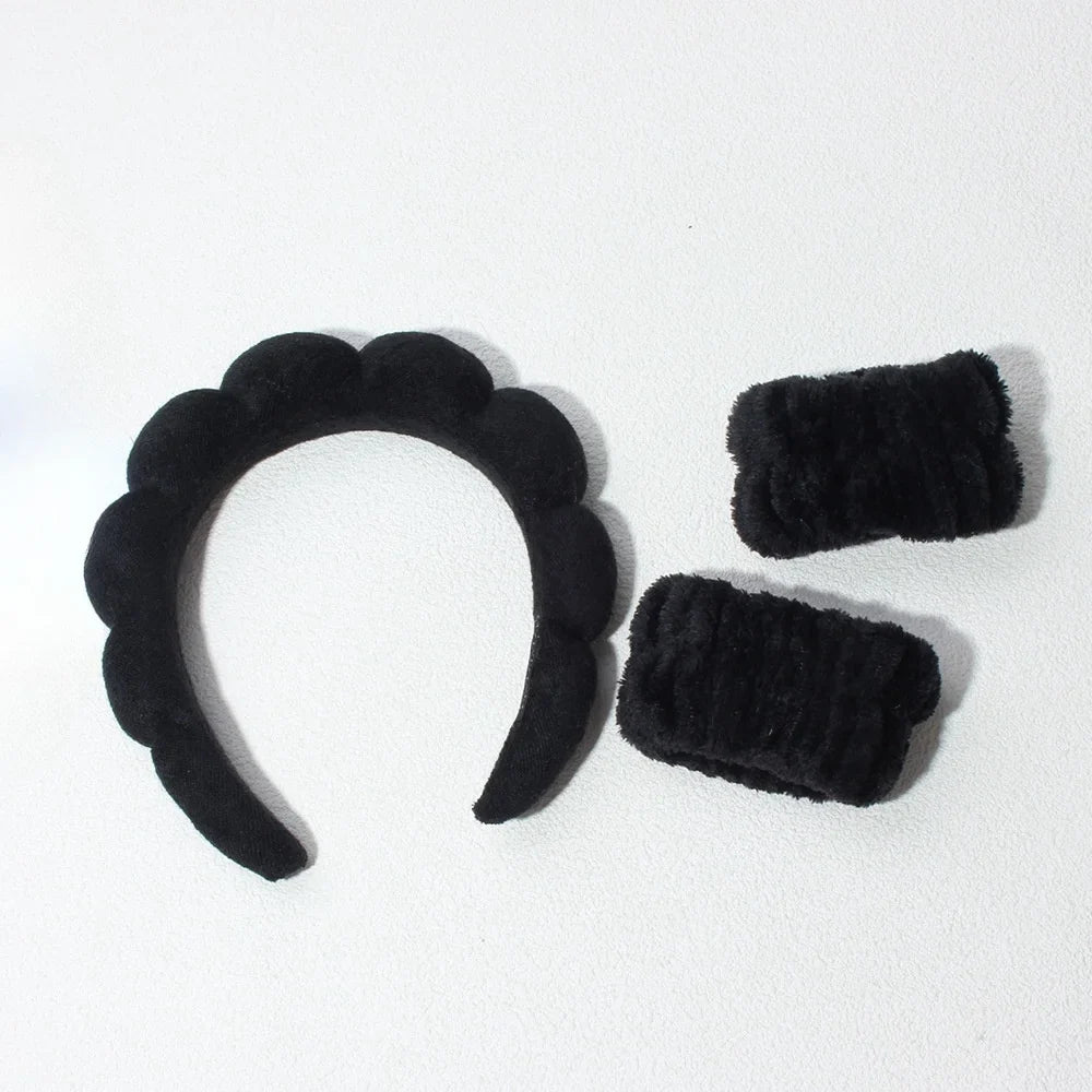 3PCS Stylish Washing Headband Set Wristbands Scrunchies Spa Bubble Headband for Washing Face Makeup Shower Skincare