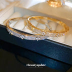 Luxury Shiny Cubic Zirconia Embellished Gold Silver Plated Fashion Bangle Bracelets for Women Party Wedding Daily Wear Jewelry