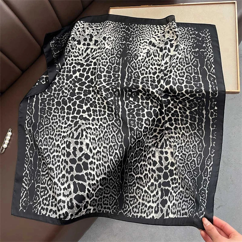 2025 Silk Shawl Print Headscarf Cat Hair Wrap Neckerchief Female Satin Square Scarf For Women Headband Foulard Hijab Bandana