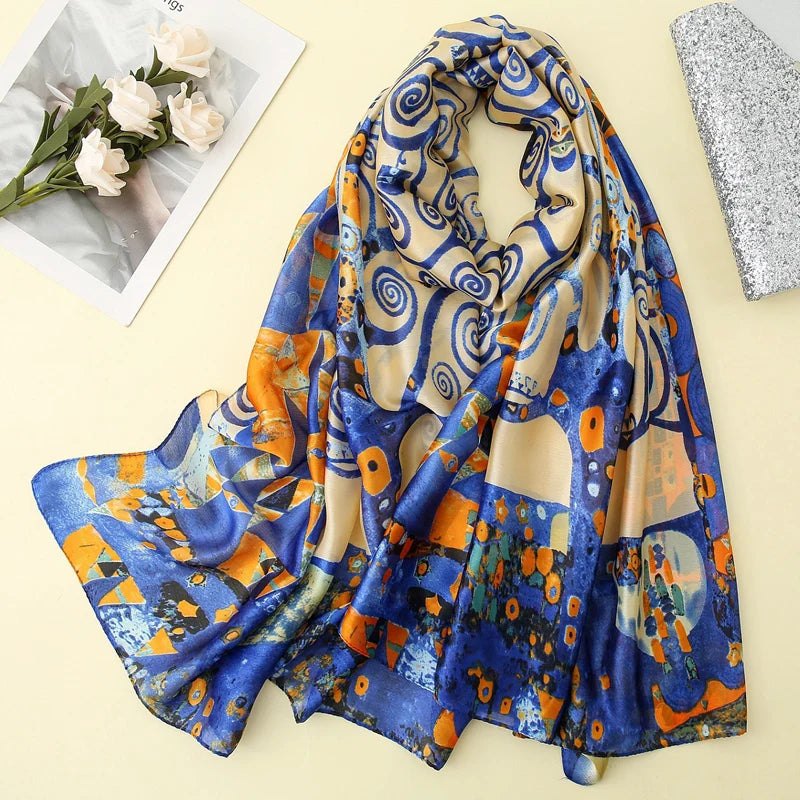 100% Natural Silk Scarf Women Luxury Brand Digital Print Flowers Silk Pashmina Shawl Female Long Bandana Foulard 2020 Oversize