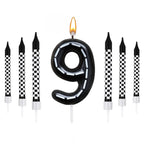 7Pcs/set Racing Cars Birthday Number Candles Black White Checkered Themed Cake Topper Kids Boys Birthday Party Decoration Favors