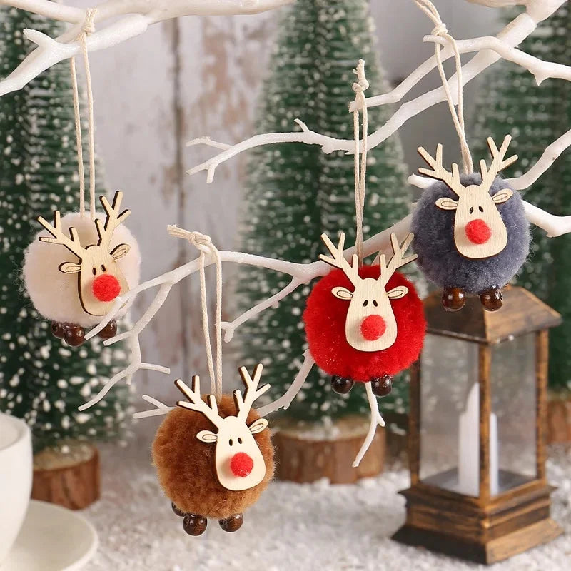 4PCS Christmas Tree Decorations Elk Felt Christmas Tree Ornaments Cute Xmas Deer Hanging Elk New Year Holiday Party Decorations