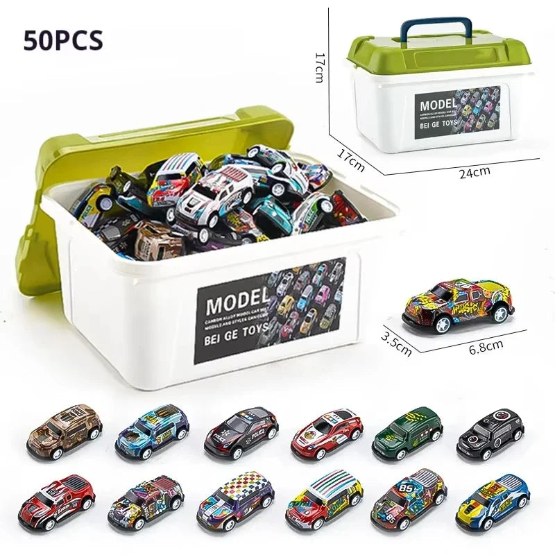 Mini Alloy Diecast Car Set – Pull Back Racing Toy Cars with Storage Box