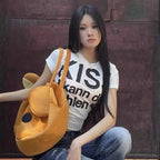 Karrram Japanese Y2k Letter Print T-shirt Trashy 2000s Style Crop Top Vintage Harajuku Short Sleeve Tee Shirt American Retro 90s