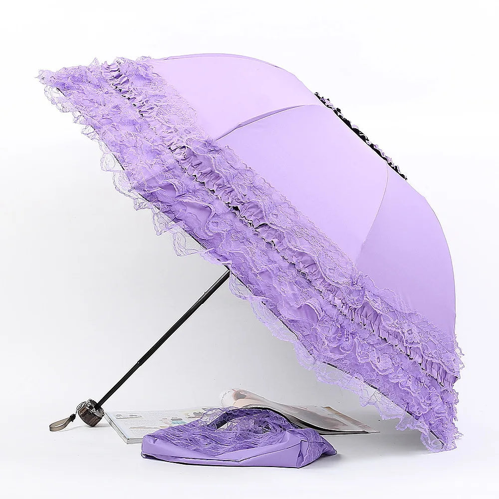 Vintage Lace Parasol Foldable Gothic Lolita Umbrella Rain Anti-uv Protection Sunblock Umbrella Dome Photo Props Girls Parasol