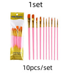 10 pcs set multi-functional watercolor brush pearlescent blue plastic rod multi-color nylon hair hook line gouache oil brush