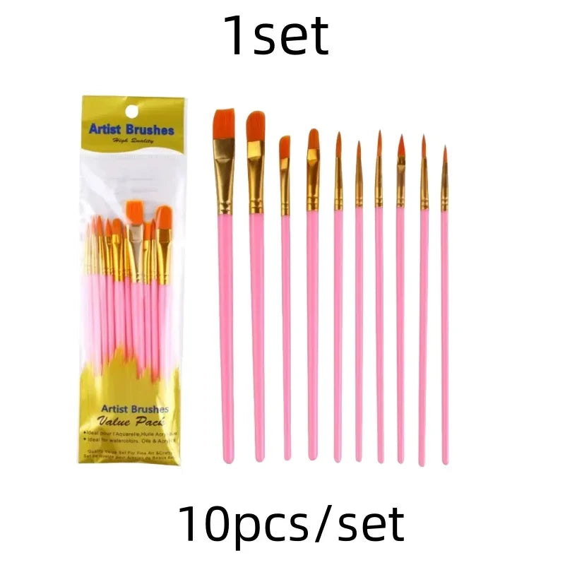 10 pcs set multi-functional watercolor brush pearlescent blue plastic rod multi-color nylon hair hook line gouache oil brush