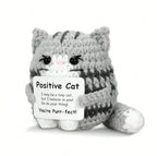 Positive Crochet Cat Mini Animal Emotional Support Gift, Fun Crochet Mini Handmade Cat, Suitable for Female Male Friends Mom Daughter Son, Plush Duck Shark Penguin Decorative Ornament, Birthday Christmas Decoration Graduation