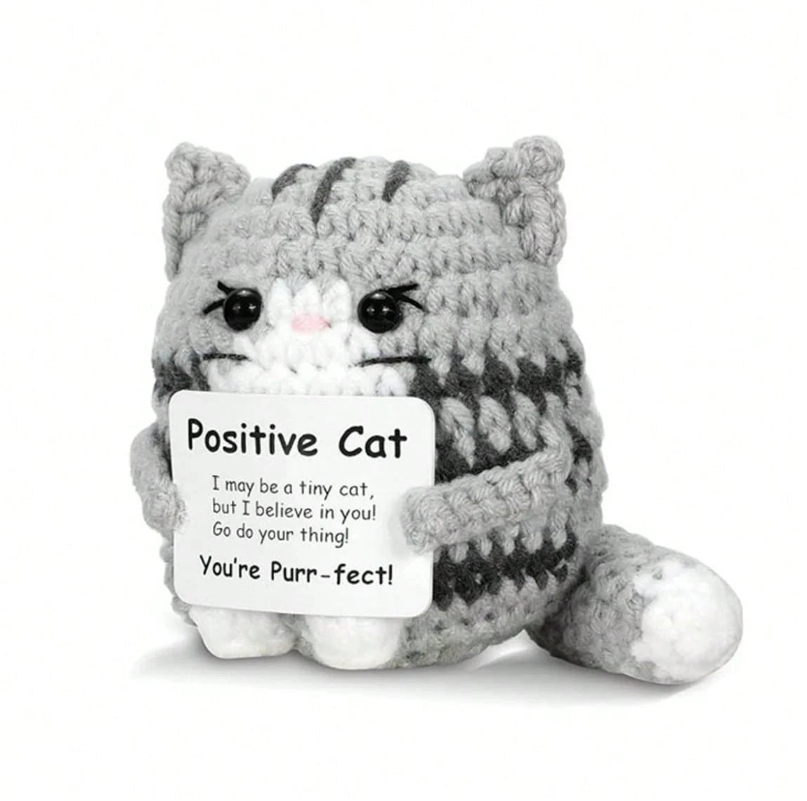 Positive Crochet Cat Mini Animal Emotional Support Gift, Fun Crochet Mini Handmade Cat, Suitable for Female Male Friends Mom Daughter Son, Plush Duck Shark Penguin Decorative Ornament, Birthday Christmas Decoration Graduation