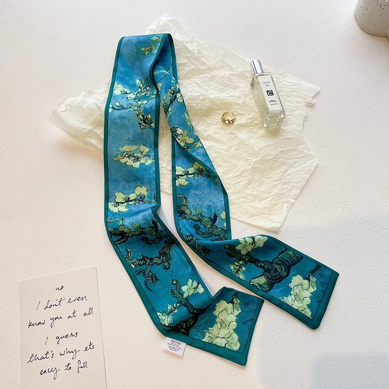 Cashew flower silk scarf double-sided printed for Women, Lightweight Versatile Bandana Style, Daily Office Party Vacation Boho