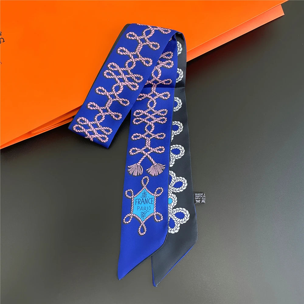 Fashion Women Hair Scarf 2024 New Brand Design Luxury Silk Scarf Fashion Print Headband Skinny Bag Scarves Neckerchief
