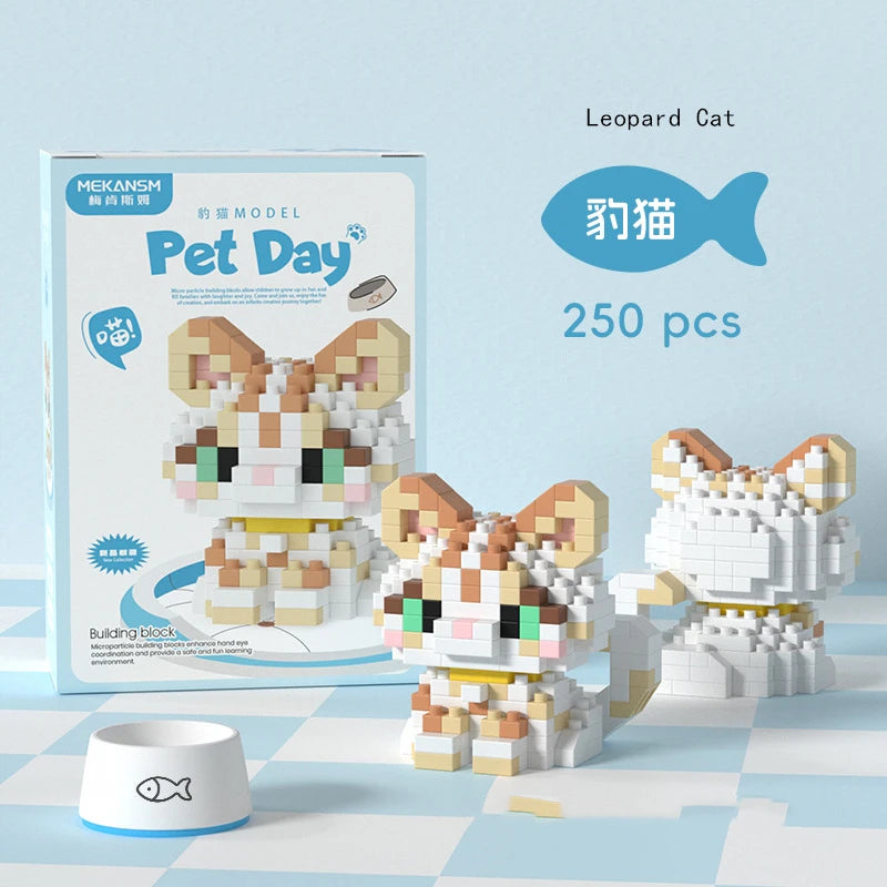 18 Styles Little Dog Cat Cute Pet Small Building Block Model Series Ornaments Children's Toys Miniature Bricks