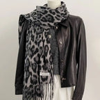 Korean Leopard Tassels Shawl Imitation Cashmere Thickened Foulard Pashmina Hijabs Windproof Lady Scarves Wraps for Women Man