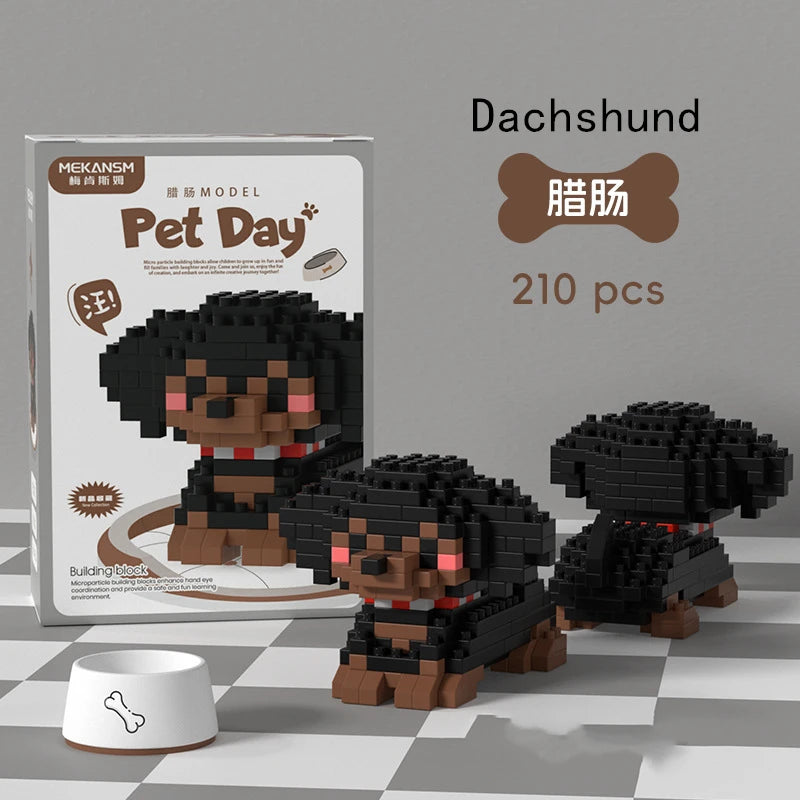 18 Styles Little Dog Cat Cute Pet Small Building Block Model Series Ornaments Children's Toys Miniature Bricks