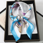 60Colors Luxury Scarf Women 70*70Cm Silk Feel Square Hair Wrapping Foulard Satin Shawl Big Size Head Bandana Hijab Handkerchief