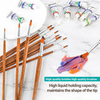 12Pcs Artist Paint Brush Set - Versatile Pointed & Round Tips for Watercolor, Acrylics, Ink, Gouache, Oil, Tempera
