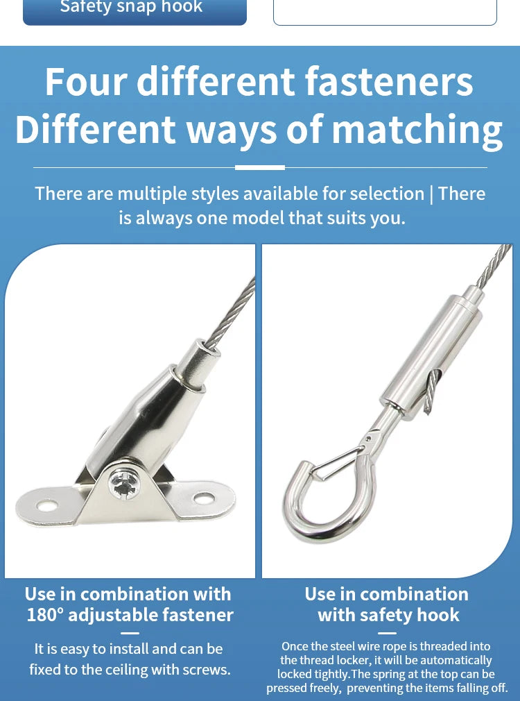 2mm Adjustable Steel Cable Suspension Kit, Heavy-Duty Hook for Steel Wire Rope Capable of Bearing 30kg, Extendable Clothesline