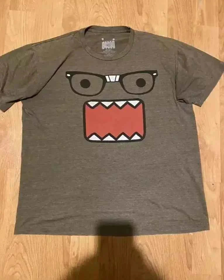 Domo Cute Cartoon Letter Print T-Shirt Y2K Harajuku Hip Hop Gothic Streetwear Oversized Unisex Couple Tee Casual Loose Fit Top