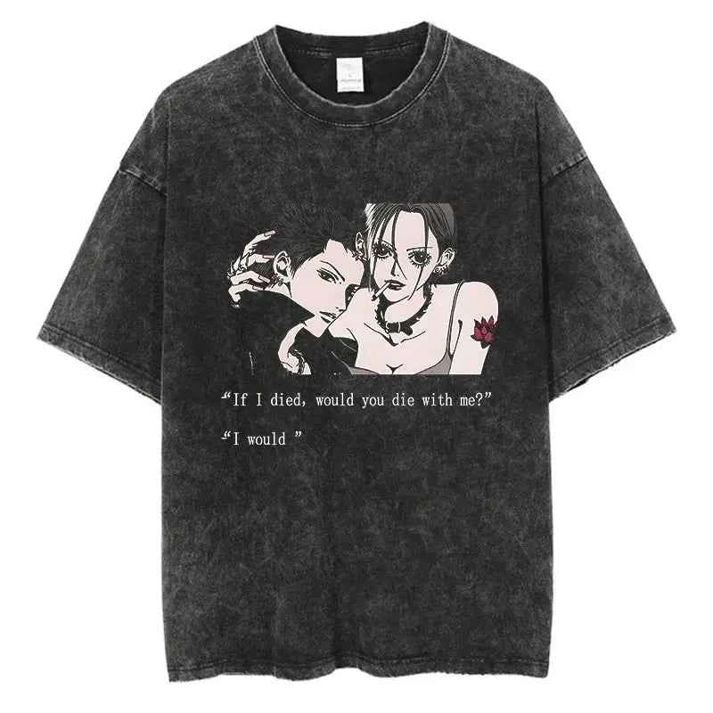 Japanese Anime Nana Osaki Print Vintage Washed Tshirt Harajuku Streetwear Graphic T-Shirt Summer Short Sleeve Cotton Tshirt
