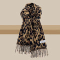 Korean Leopard Tassels Shawl Imitation Cashmere Thickened Foulard Pashmina Hijabs Windproof Lady Scarves Wraps for Women Man