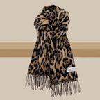 Korean Leopard Tassels Shawl Imitation Cashmere Thickened Foulard Pashmina Hijabs Windproof Lady Scarves Wraps for Women Man