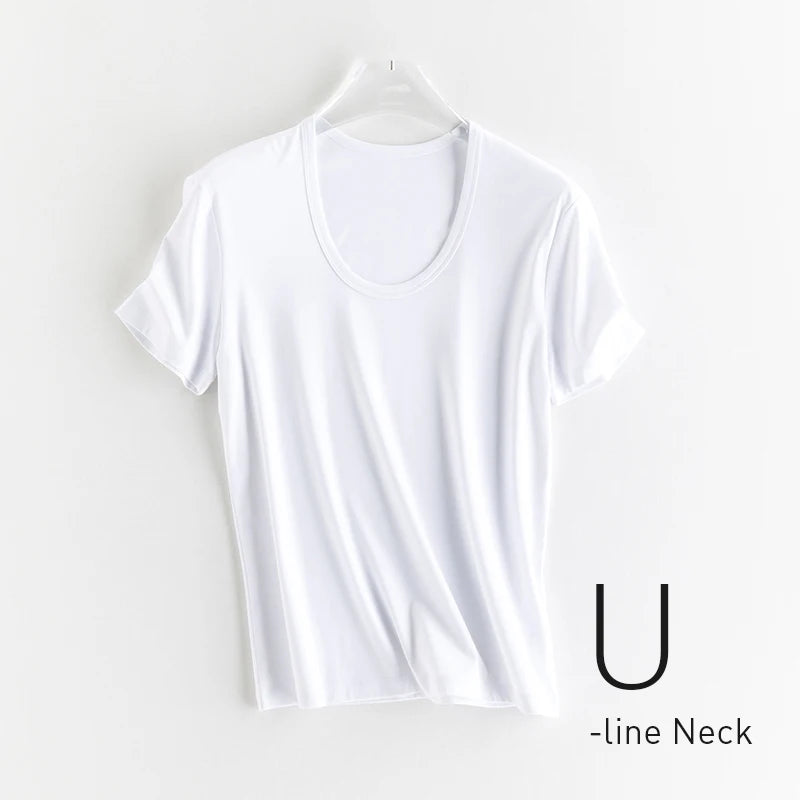 High-end New 10% Silk & Mercerized Cotton Women T-shirt Luxury Tee Short Sleeve Silky Feeling Summer Wear 2025 Tops V / O-neck