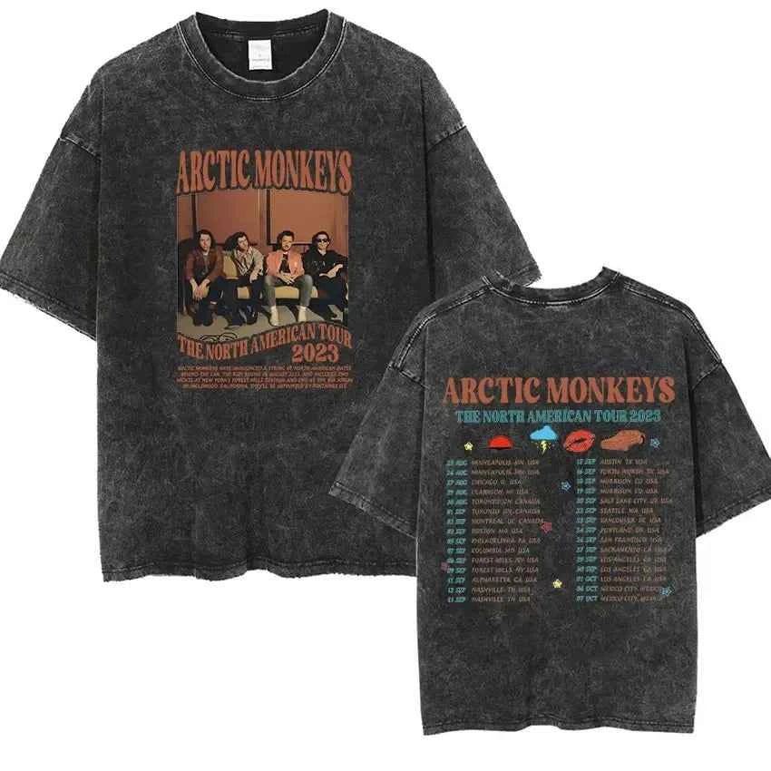 Retro Rock Arctic Monkeys Music Album Graphic T-Shrit Men's Vintage Washed Oversized Short Sleeve T Shirt Y2k Hip Hop Streetwear
