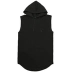 Men's lace up hooded sleeveless vest, men's summer loose solid color hip-hop T-shirt top, sports vest