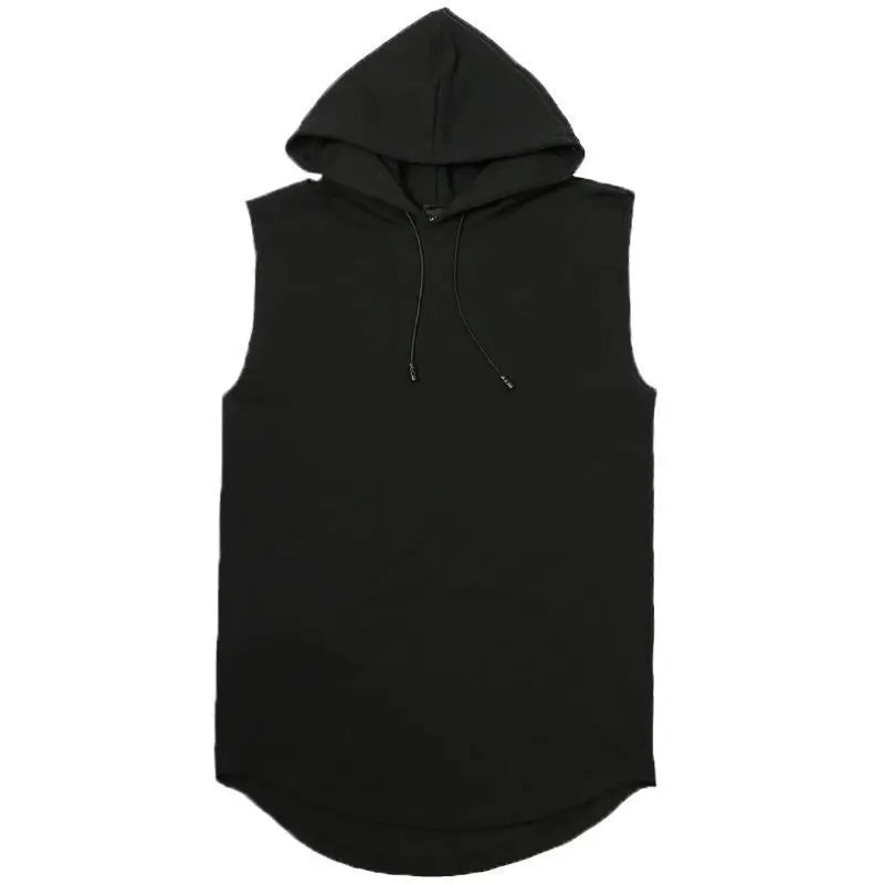 Men's lace up hooded sleeveless vest, men's summer loose solid color hip-hop T-shirt top, sports vest