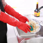 1 Pair Silicone Dishwashing Gloves – Rubber Scrubber Gloves for Household Kitchen Cleaning, Long & Durable