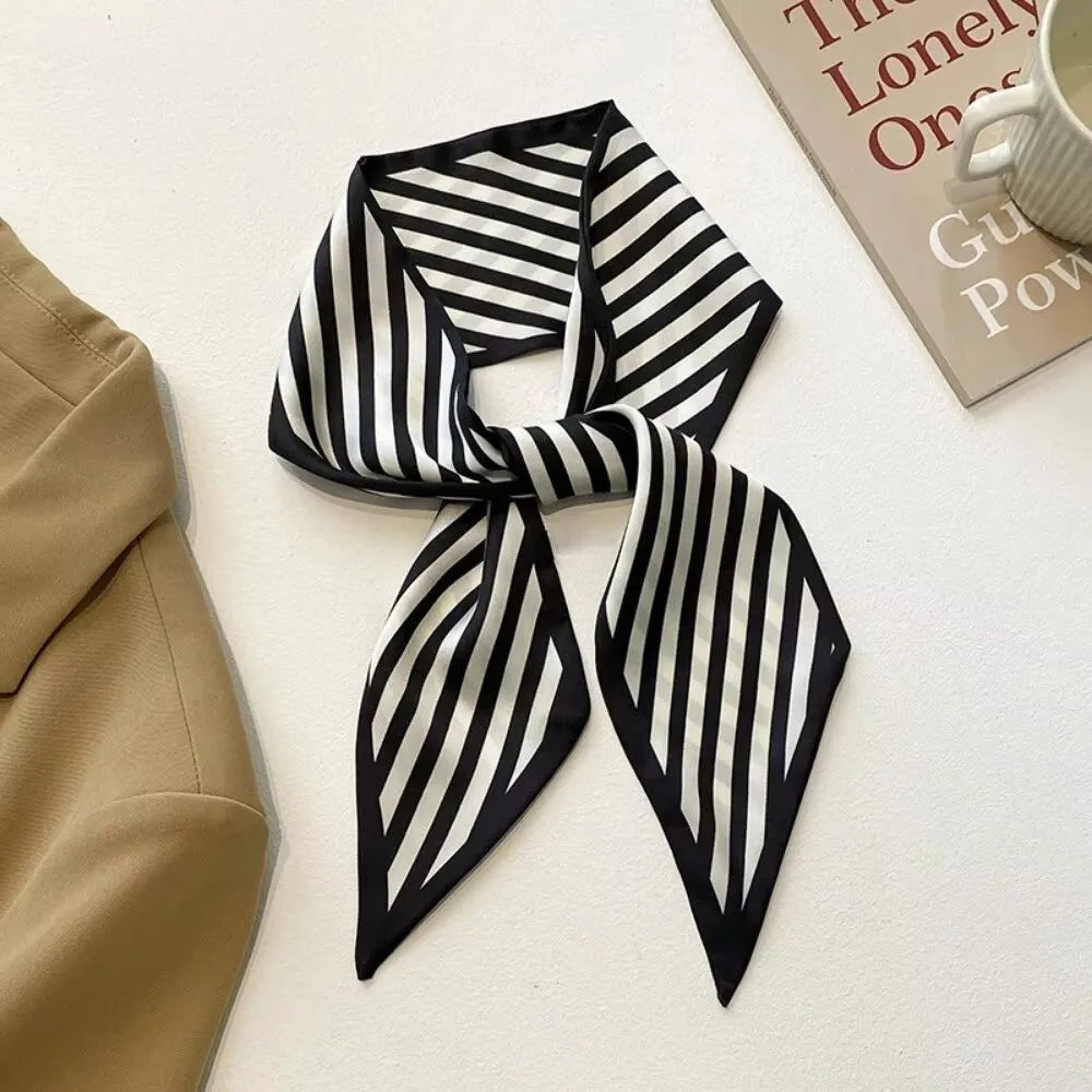 Fashion Print Silk Skinny Hair Scarf For Women Narrow Ribbon Tie Handle Bag Band Bandana Neckerchief