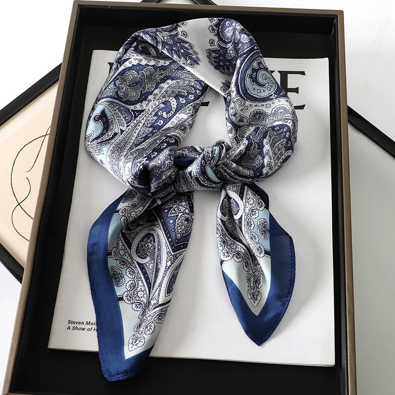 Bohemian Style Print Luxury Brand Silk Square Scarf Women Satin Shawls Neckerchief Wrap Scarves Bandana Hair Hjiab Floral